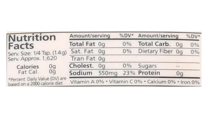 Frontier Pink Himalayan Salt Nutrition Facts