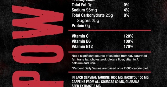 Nutrition facts of a four loko